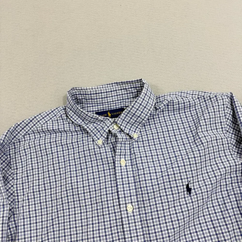 Polo Ralph Lauren Button Down Shirt Men's Extra Large Blue White Plaid Check